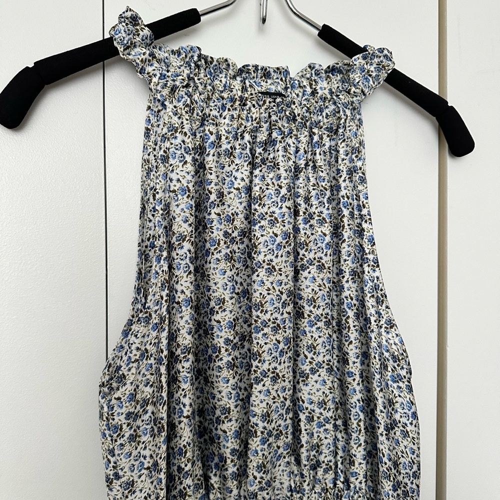 Zara Blue and White Floral Halter Satin Maxi Dress with High Low Hem Size S - Picture 7 of 8